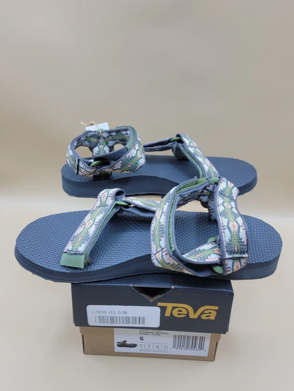 Teva Original Universal Women's Sandals Size 5 Green Gray Peach Strap New w/Box